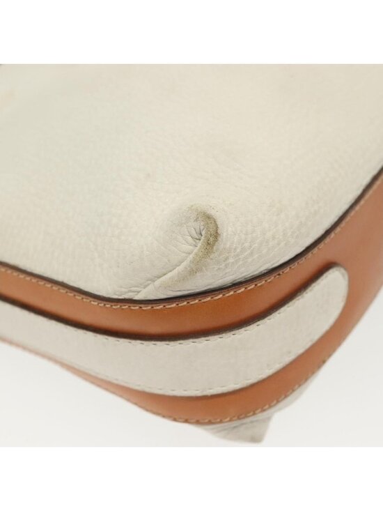 Authentic CELINE Shoulder Bag Leather White Silver - Picture 16 of 16